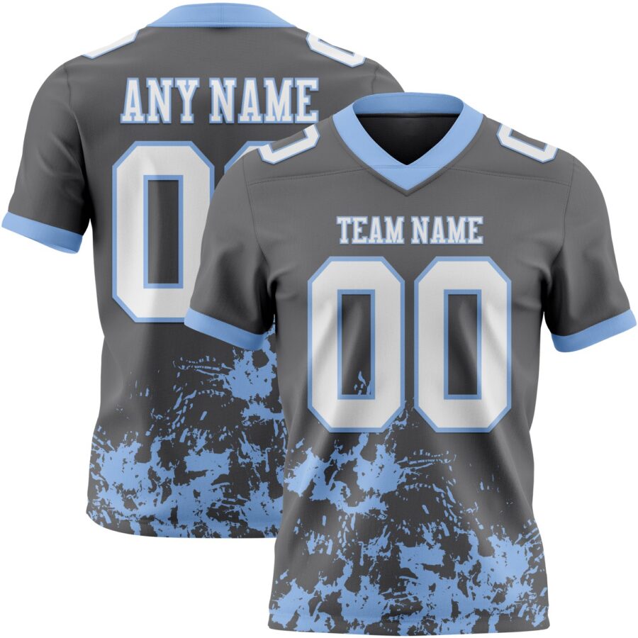 Custom Steel Gray White-Light Blue 3D Pattern Splash Authentic Football Jersey