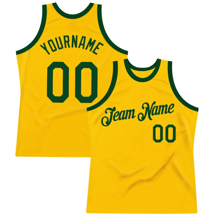 Custom Gold Green Authentic Throwback Basketball Jersey