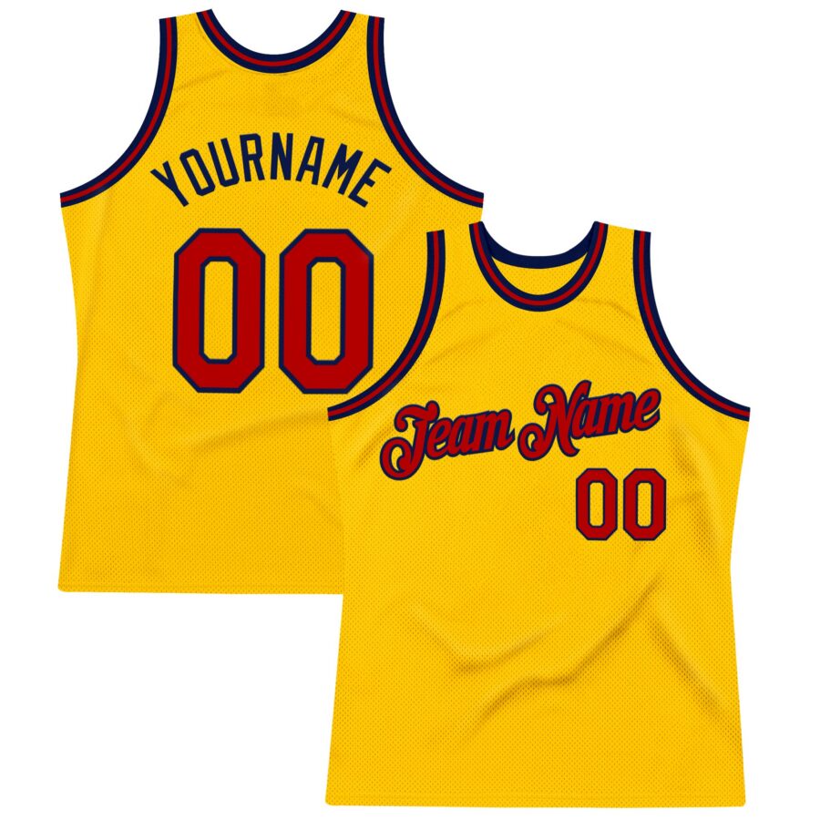 Custom Gold Red-Navy Authentic Throwback Basketball Jersey