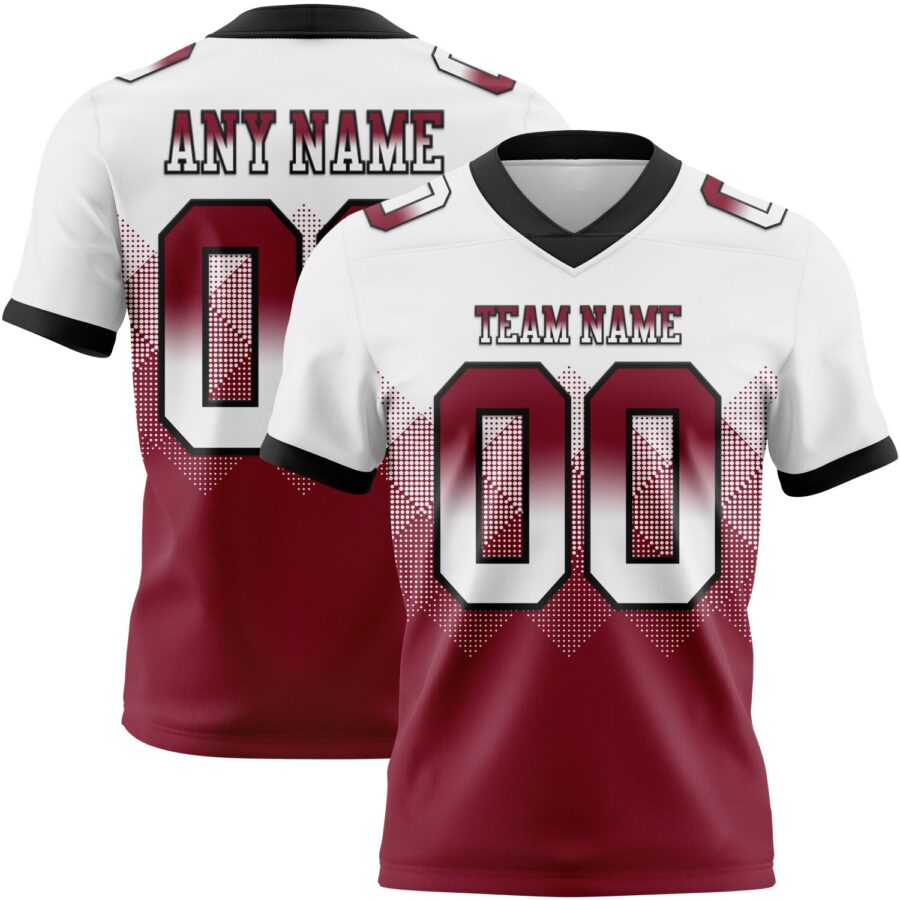 Custom White Crimson-Black Authentic Gradient Square Shape Flag Football Jersey